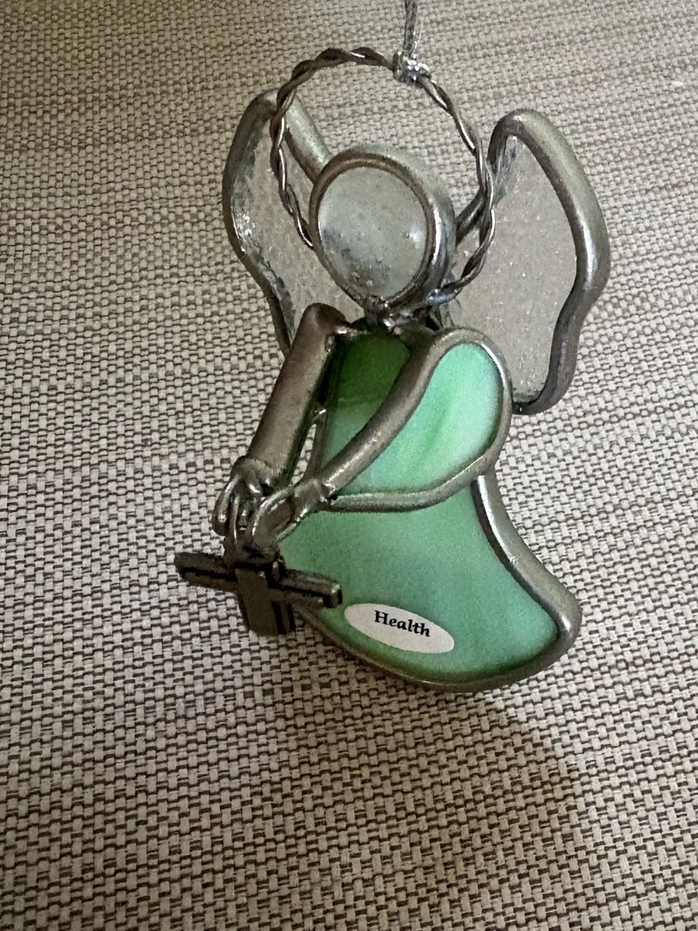Ganz Green glass angel ornament with silver cross get well gift religious heal